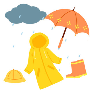 黄色卡通雨衣雨靴下雨元素GIF动态图雨衣元素